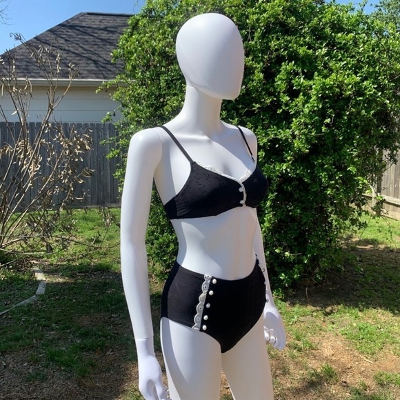 💋NWT Morgan Lane Vintage High-Rise Scalloped Eyelet 2Pc Bikini - Picture 2 of 13
